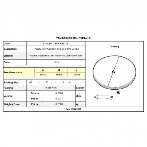 Contract Sliq Smooth Supreme Επιφάνεια Τραπεζιού τ.Werzalit Απόχρωση Letizia Φ60cm/16mm/Ε100,59 Επιφάνειες τραπεζιών Contract Sliq Smooth Supreme Επιφάνεια Τραπεζιού τ.Werzalit Απόχρωση Letizia Φ60cm/16mm/Ε100,59 Επιφάνειες τραπεζιών