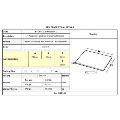 Contract Sliq Normal Επιφάνεια Τραπεζιού τ.Werzalit, Απόχρωση Cement 70x120cm/16mm/Ε114,43 Επιφάνειες τραπεζιών Contract Sliq Normal Επιφάνεια Τραπεζιού τ.Werzalit, Απόχρωση Cement 70x120cm/16mm/Ε114,43 Επιφάνειες τραπεζιών