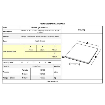 Contract Sliq Smooth Supreme Επιφάνεια Τραπεζιού τ.Werzalit Απόχρωση Apple Crates 70x70cm/16mm/Ε107,61 Επιφάνειες τραπεζιών Contract Sliq Smooth Supreme Επιφάνεια Τραπεζιού τ.Werzalit Απόχρωση Apple Crates 70x70cm/16mm/Ε107,61 Επιφάνειες τραπεζιών