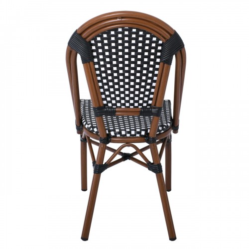 PARIS Καρέκλα Bistro, Αλουμίνιο Καρυδί, Wicker Μαύρο - Άσπρο, Στοιβαζόμενη 46x54x88cm/Ε291,1 Εξωτερικού Χώρου