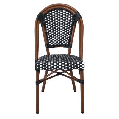 PARIS Καρέκλα Bistro, Αλουμίνιο Καρυδί, Wicker Μαύρο - Άσπρο, Στοιβαζόμενη 46x54x88cm/Ε291,1 Εξωτερικού Χώρου
