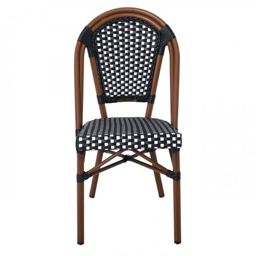PARIS Καρέκλα Bistro, Αλουμίνιο Καρυδί, Wicker Μαύρο - Άσπρο, Στοιβαζόμενη 46x54x88cm/Ε291,1 Εξωτερικού Χώρου