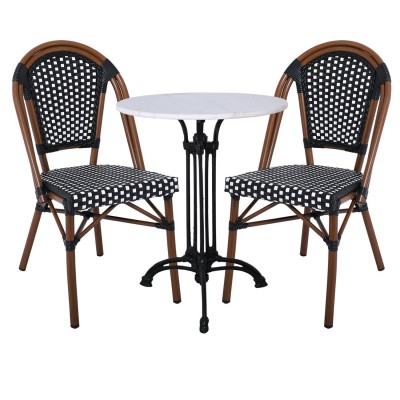 PARIS Καρέκλα Bistro, Αλουμίνιο Καρυδί, Wicker Μαύρο - Άσπρο, Στοιβαζόμενη 46x54x88cm/Ε291,1 Εξωτερικού Χώρου