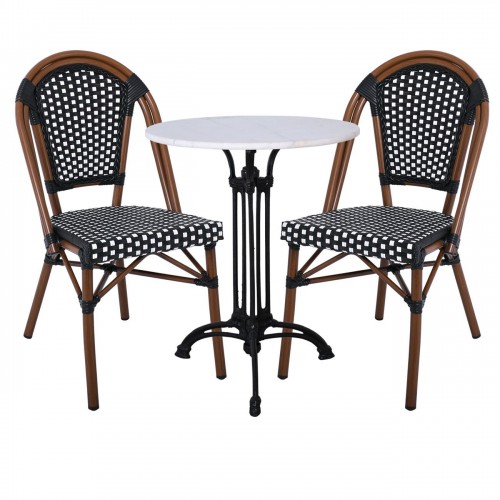 PARIS Καρέκλα Bistro, Αλουμίνιο Καρυδί, Wicker Μαύρο - Άσπρο, Στοιβαζόμενη 46x54x88cm/Ε291,1 Εξωτερικού Χώρου