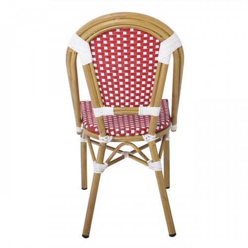 PARIS Καρέκλα Bistro, Αλουμίνιο Φυσικό, Wicker Άσπρο - Κόκκινο, Στοιβαζόμενη 46x54x88cm/Ε291,2 Εξωτερικού Χώρου