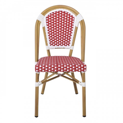 PARIS Καρέκλα Bistro, Αλουμίνιο Φυσικό, Wicker Άσπρο - Κόκκινο, Στοιβαζόμενη 46x54x88cm/Ε291,2 Εξωτερικού Χώρου