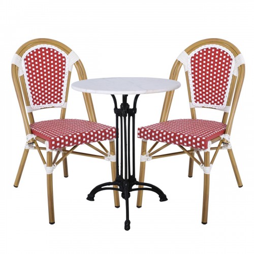 PARIS Καρέκλα Bistro, Αλουμίνιο Φυσικό, Wicker Άσπρο - Κόκκινο, Στοιβαζόμενη 46x54x88cm/Ε291,2 Εξωτερικού Χώρου