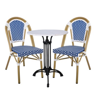 PARIS Καρέκλα Bistro, Αλουμίνιο Φυσικό, Wicker Άσπρο - Μπλε, Στοιβαζόμενη 46x54x88cm/Ε291,3 Εξωτερικού Χώρου