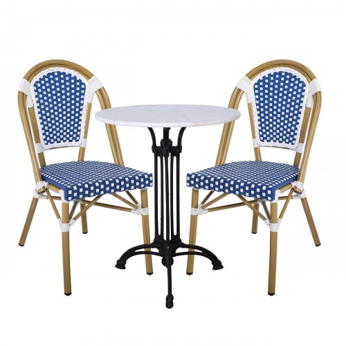 PARIS Καρέκλα Bistro, Αλουμίνιο Φυσικό, Wicker Άσπρο - Μπλε, Στοιβαζόμενη 46x54x88cm/Ε291,3 Εξωτερικού Χώρου