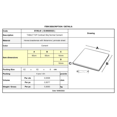 Contract Sliq Normal Eπιφάνεια Τραπεζιού τ.Werzalit, Απόχρωση Cement 60x60cm/16mm/Ε106,43 Contract Sliq Normal Eπιφάνεια Τραπεζιού τ.Werzalit, Απόχρωση Cement 60x60cm/16mm/Ε106,43