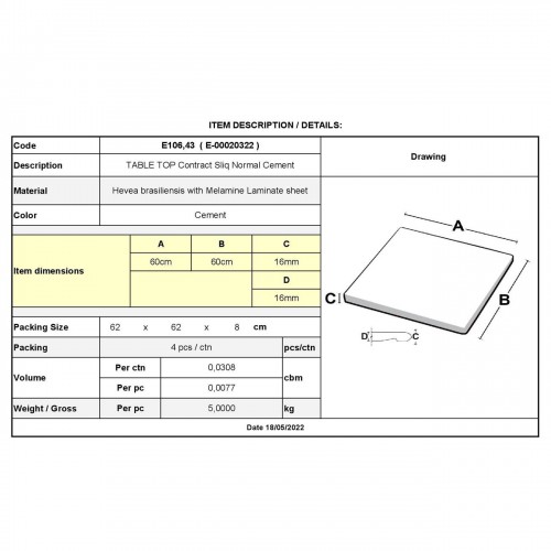 Contract Sliq Normal Eπιφάνεια Τραπεζιού τ.Werzalit, Απόχρωση Cement 60x60cm/16mm/Ε106,43 Contract Sliq Normal Eπιφάνεια Τραπεζιού τ.Werzalit, Απόχρωση Cement 60x60cm/16mm/Ε106,43