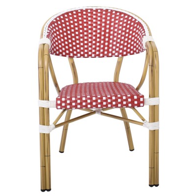 PARIS Πολυθρόνα Dining Αλουμίνιο Φυσικό, Wicker Άσπρο - Κόκκινο, Στοιβαζόμενη 57x59x84cm/Ε258,4 Εξωτερικού Χώρου