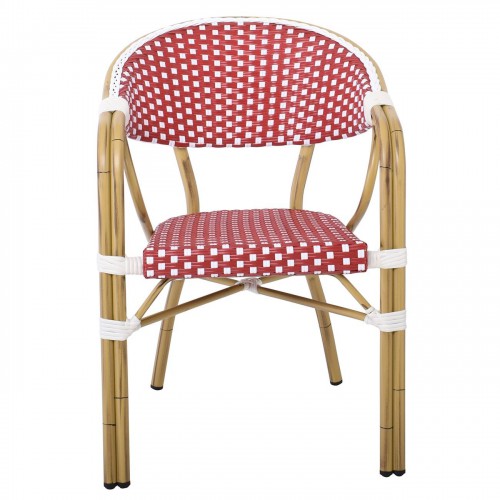 PARIS Πολυθρόνα Dining Αλουμίνιο Φυσικό, Wicker Άσπρο - Κόκκινο, Στοιβαζόμενη 57x59x84cm/Ε258,4 Εξωτερικού Χώρου