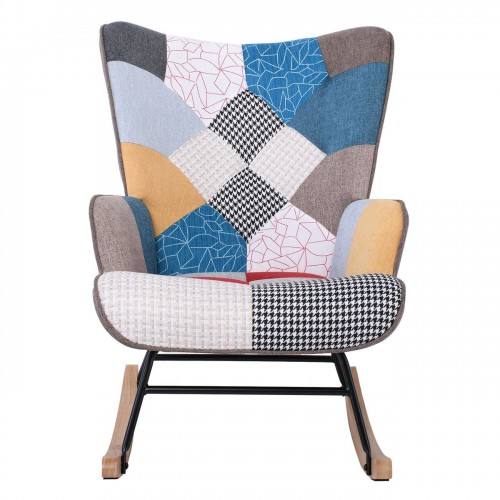 ALMA Rocking Πολυθρόνα Μπερζέρα Καθιστικού, Ύφασμα Patchwork, Βάση Μαύρο-Φυσικό 67x86x92cm/Ε7143,4 Σαλόνι