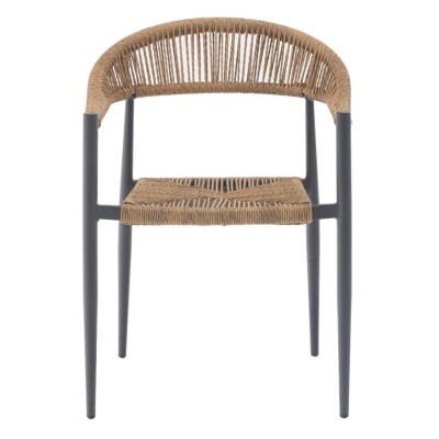 MADY Πολυθρόνα Βεράντας-Κήπου ALU Ανθρακί, Rope Wicker Φυσικό, Στοιβαζόμενη 58x58x77cm/Ε6714,1