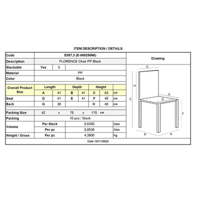 FLORENCE Καρέκλα PP Μαύρο, PP Rattan Μαύρο, Στοιβαζόμενη 41x41x83cm/Ε387,3 FLORENCE Καρέκλα PP Μαύρο, PP Rattan Μαύρο, Στοιβαζόμενη 41x41x83cm/Ε387,3