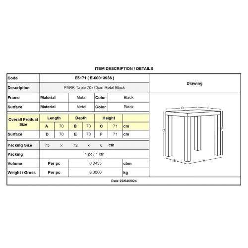 PARK Τραπέζι Μέταλλο Βαφή Μαύρο 70x70x71cm/Ε5171 Εξωτερικού Χώρου PARK Τραπέζι Μέταλλο Βαφή Μαύρο 70x70x71cm/Ε5171 Εξωτερικού Χώρου