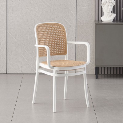 FLORENCE Πολυθρόνα PP Άσπρο, PP Rattan Μπεζ, Στοιβαζόμενη 54x54x84cm/Ε387,10 Εξωτερικού Χώρου FLORENCE Πολυθρόνα PP Άσπρο, PP Rattan Μπεζ, Στοιβαζόμενη 54x54x84cm/Ε387,10 Εξωτερικού Χώρου
