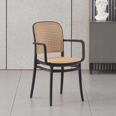 FLORENCE Πολυθρόνα PP Μαύρο, PP Rattan Μπεζ, Στοιβαζόμενη 54x54x84cm/Ε387,20 FLORENCE Πολυθρόνα PP Μαύρο, PP Rattan Μπεζ, Στοιβαζόμενη 54x54x84cm/Ε387,20