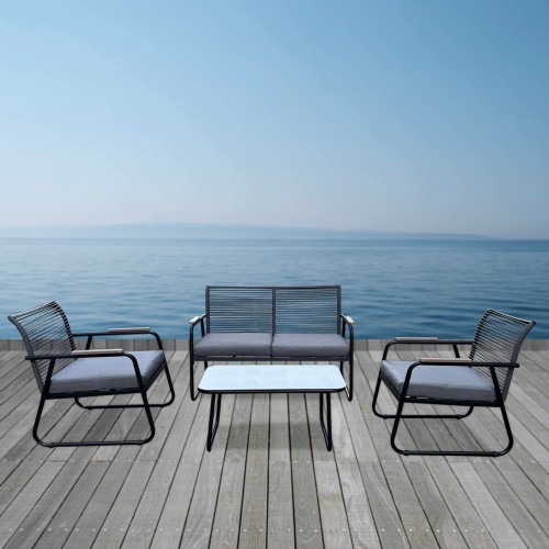 ROCCO Set Σαλόνι Κήπου 4τεμ, Μέταλλο Μαύρο,RopeWicker Γκρι, Μαξιλ.Σκούρο Γκρι, Γυαλί Μαύρο 2 Πολυθρ+1 Καναπ+1 Τραπεζάκι/Ε6873,1 ROCCO Set Σαλόνι Κήπου 4τεμ, Μέταλλο Μαύρο,RopeWicker Γκρι, Μαξιλ.Σκούρο Γκρι, Γυαλί Μαύρο 2 Πολυθρ+1 Καναπ+1 Τραπεζάκι/Ε6873,1