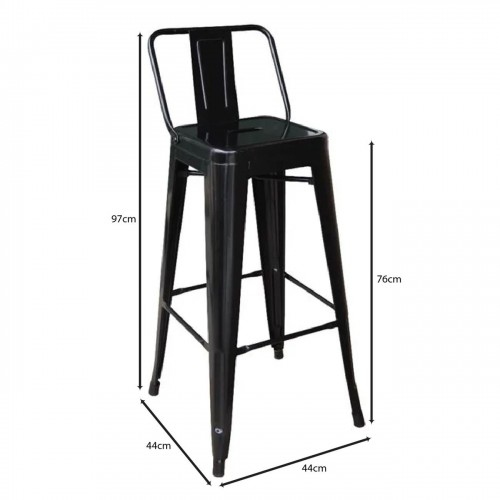 RELIX Σκαμπό BAR με Πλάτη, Μέταλλο Βαφή Μαύρο 44x44x76/96cm/Ε5199,1W Εξωτερικού Χώρου