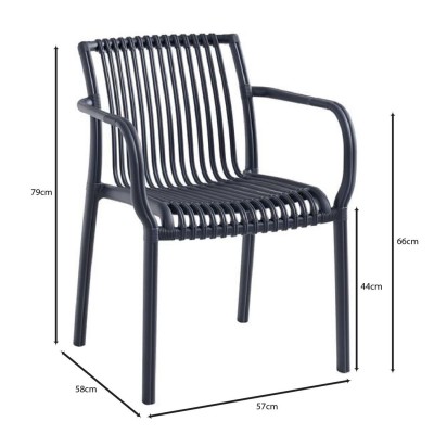 MODENA Πολυθρόνα Στοιβαζόμενη, PP-UV Protection Ανθρακί 57x58x79cm/Ε3901,2