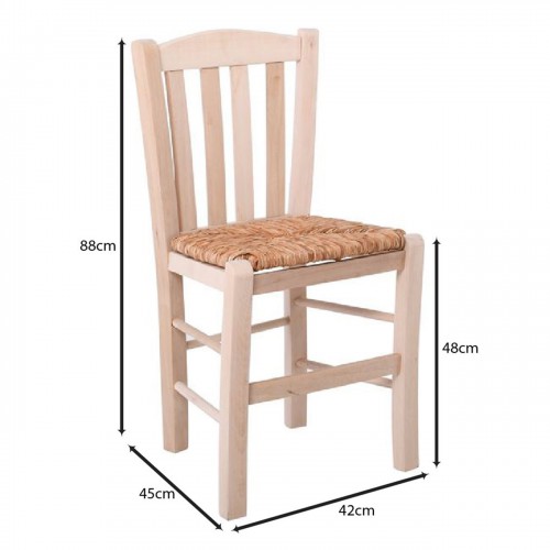CASA Καρέκλα Οξιά Άβαφη με Ψάθα Αβίδωτη 42x45x88cm/Ρ966,0 Μπαρ - Εστίασης