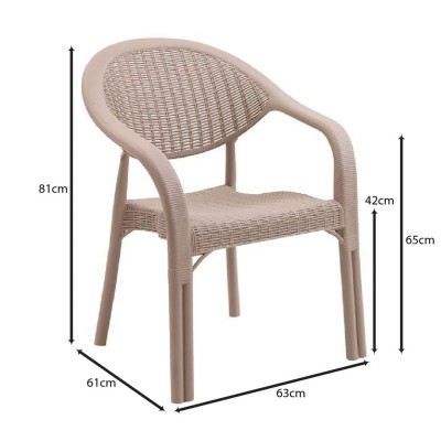 BAMBOO Pro Πολυθρόνα Κήπου - Βεράντας Στοιβαζόμενη, PP-UV (Rattan Look) Cappuccino 63x61x81cm/Ε3032,1