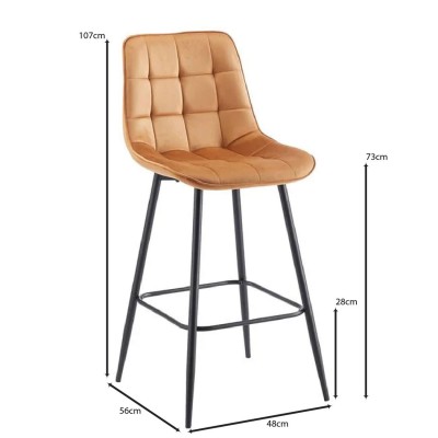 ΣΕΤ MYRIAM Σκαμπό BAR, Μέταλλο Βαφή Μαύρο, Ύφασμα Velure Camel 48x56x73/107cm/ΕΜ7916,4