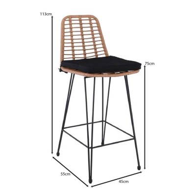 SALSA Σκαμπό BAR-Pro με Πλάτη, Μαξιλάρι Μαύρο, Μέτ.Βαφή Μαύρο, Wicker Φυσικό 45x55x75/113cm/Ε252,11 Εξωτερικού Χώρου SALSA Σκαμπό BAR-Pro με Πλάτη, Μαξιλάρι Μαύρο, Μέτ.Βαφή Μαύρο, Wicker Φυσικό 45x55x75/113cm/Ε252,11 Εξωτερικού Χώρου