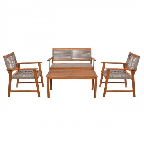 SPRING Set Σαλόνι Κήπου Ακακία Φυσικό, Wicker Μπεζ: Τραπέζι + Καναπέ 2Θέσιο + 2 Πολυθρόνες 100x50x45/120x68x84/67x65x84cm/Ε235,2 Εξωτερικού Χώρου