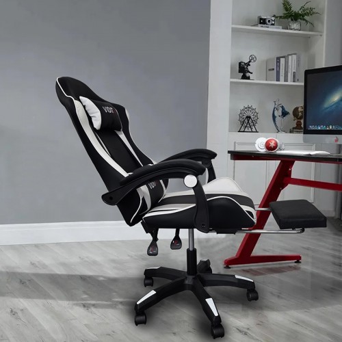 A6060 ΜΑΥΡΟ-ΛΕΥΚΟ ΠΟΛΥΘΡΟΝΑ GAMING-ΜΕ ΥΠΟΠΟΔΙΟ Έπιπλα Γραφείου