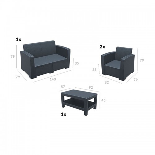 MONACO DARK GREY ΣΕΤ 2ΘΕΣ.ΚΑΝΑΠΕ ΜΕ ΜΑΞ. ΠΟΛ/ΝΙΟΥ Εξωτερικού Χώρου